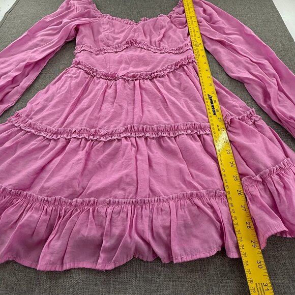 Francesca's Mini Dress Long Puff Sleeves Small Lined Ruffled Zipper Closure Pink - Picture 8 of 15